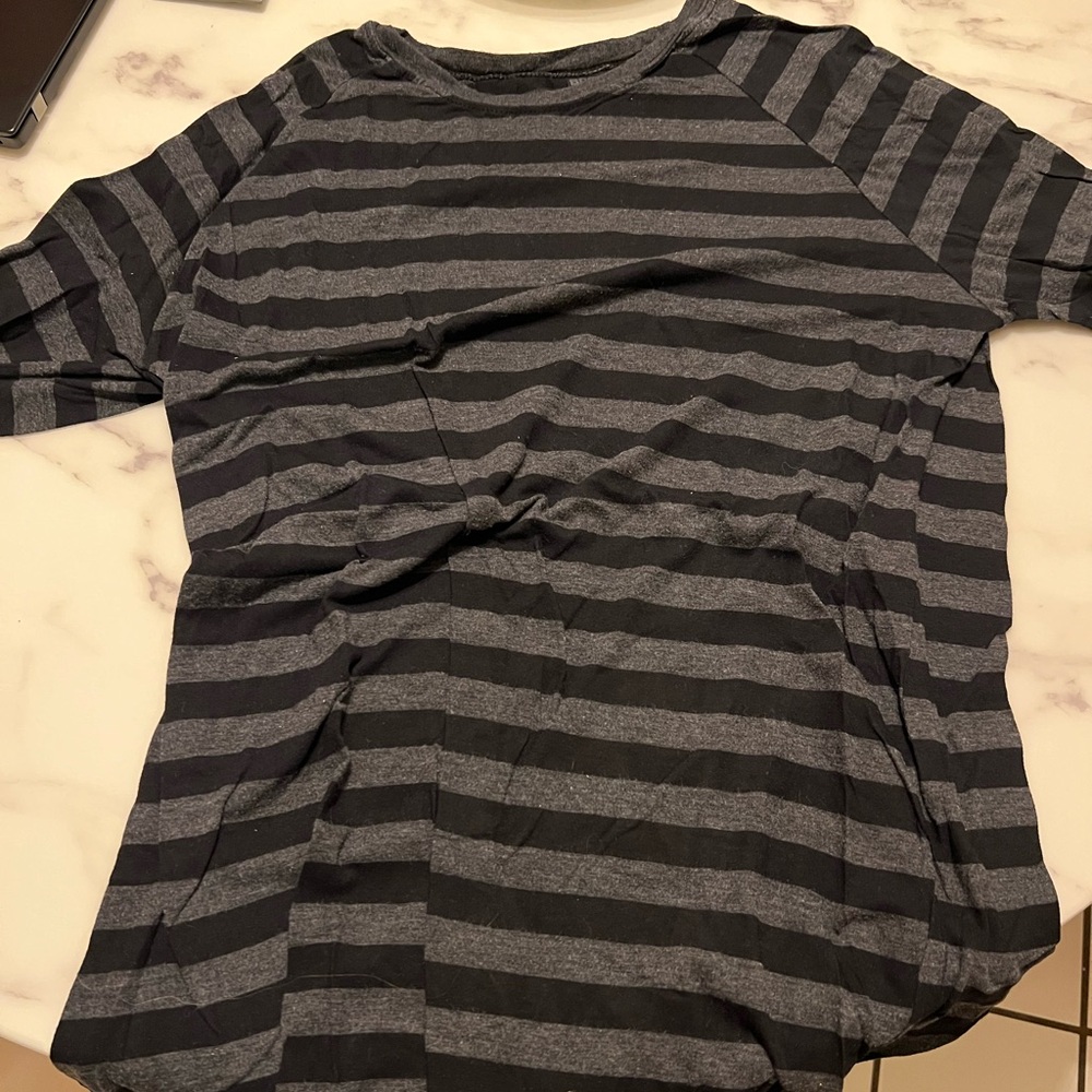 men’s gay and black stripe long sleeve, runs small